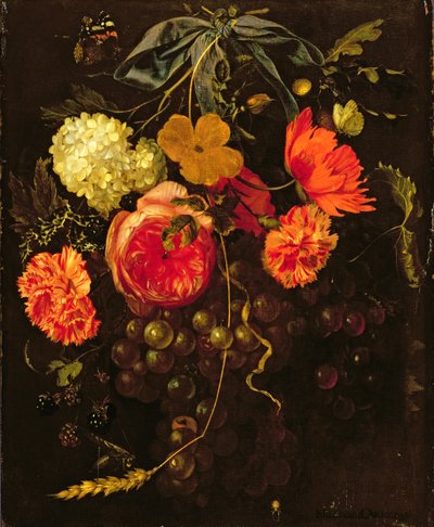 Natura Morta con Ghirlanda di Frutta e Fiori Legata con un Nastro Blu da Maria van Oosterwyck